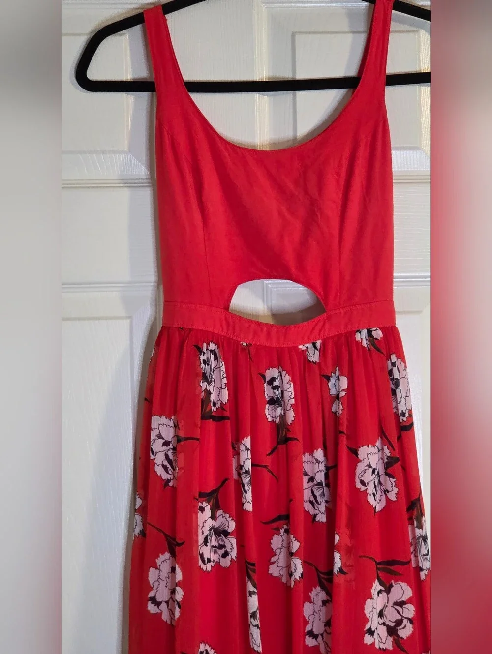 Abercrombie & Fitch Ruby Blossom Cutout Maxi Dress Red Floral Size XS